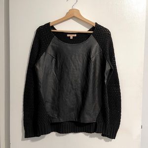 Multi-fabric crew neck sweater